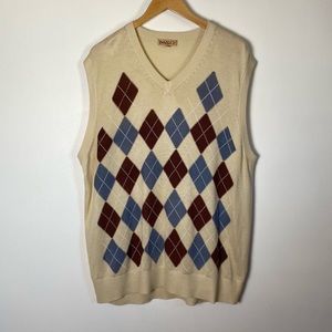 Vintage Cream Men’s Argyle V Neck Sweater Vest Size 2XL